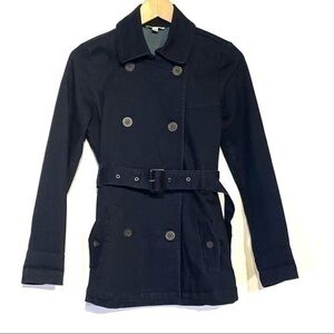 Maison Jules Belted Denim Double Breasted Stretch Jacket Dark Wash Denim xs